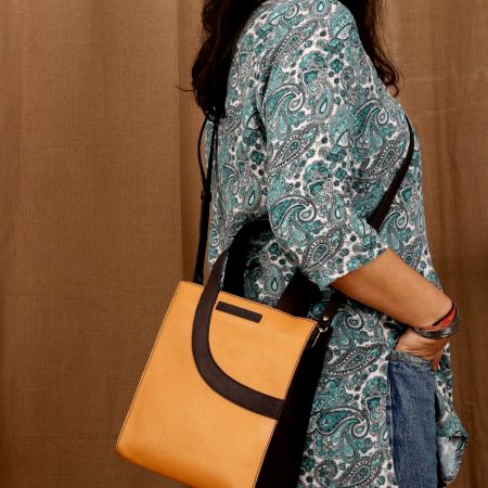 Handmade Peach Dark Chocolate Sling Bag Leather Stylish